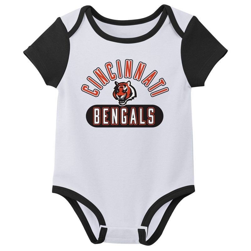 slide 3 of 4, NFL Cincinnati Bengals Boys' White 3pk Bodysuit - 6-9M, 3 ct