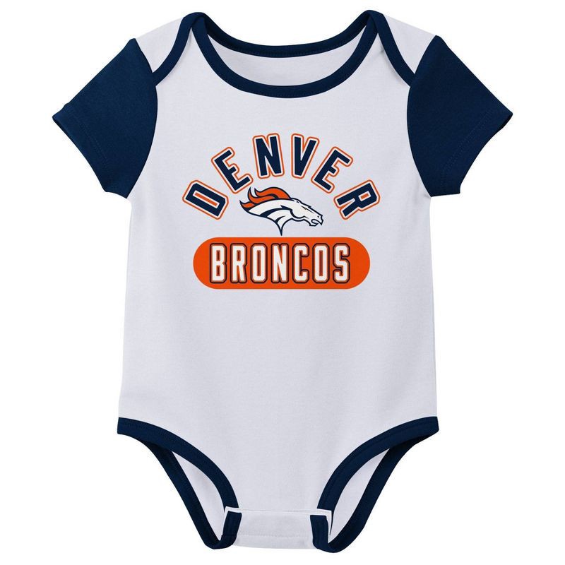 slide 3 of 4, NFL Denver Broncos Boys' White 3pk Bodysuit - 0-3M, 3 ct