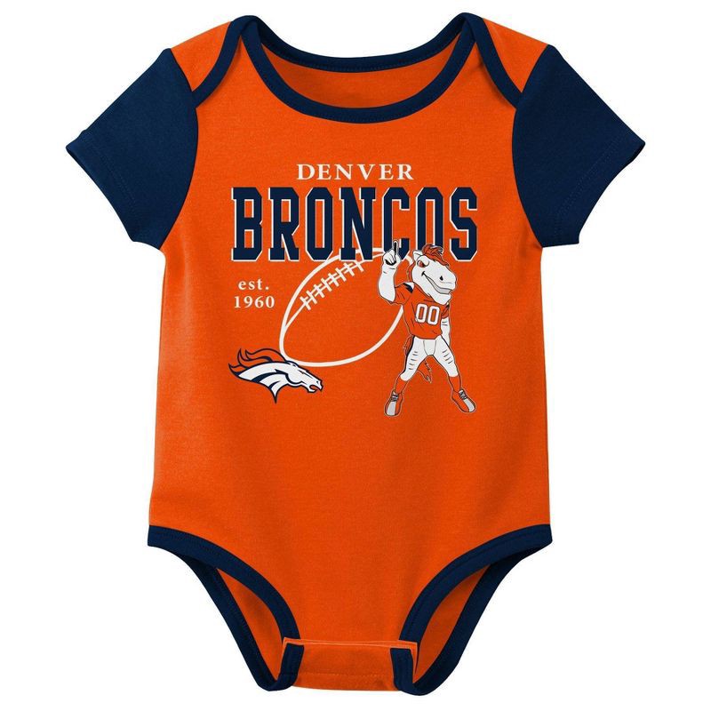 slide 4 of 4, NFL Denver Broncos Boys' White 3pk Bodysuit - 18M, 3 ct