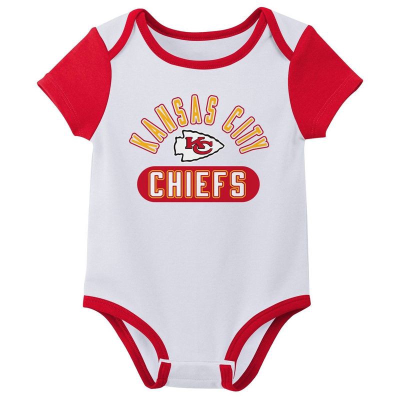 slide 3 of 4, NFL Kansas City Chiefs Boys' White 3pk Bodysuit - 6-9M, 3 ct