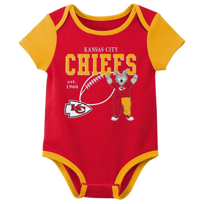 slide 4 of 4, NFL Kansas City Chiefs Boys' White 3pk Bodysuit - 6-9M, 3 ct