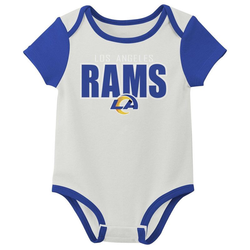 slide 4 of 4, NFL Los Angeles Rams Boys' White 3pk Bodysuit - 0-3M, 3 ct
