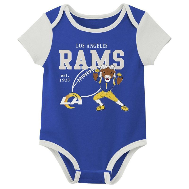 slide 2 of 4, NFL Los Angeles Rams Boys' White 3pk Bodysuit - 0-3M, 3 ct