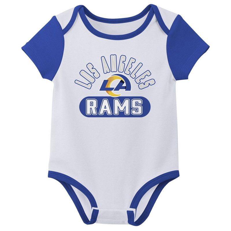 slide 3 of 4, NFL Los Angeles Rams Boys' White 3pk Bodysuit - 6-9M, 3 ct