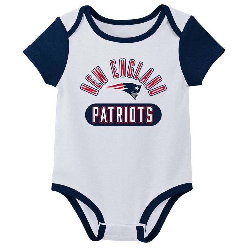 slide 3 of 4, NFL New England Patriots Boys' White 3pk Bodysuit - 0-3M, 3 ct