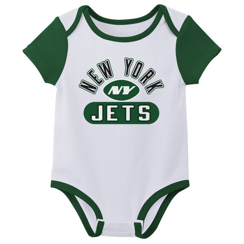 slide 3 of 4, NFL New York Jets Boys' White 3pk Bodysuit - 12M, 3 ct