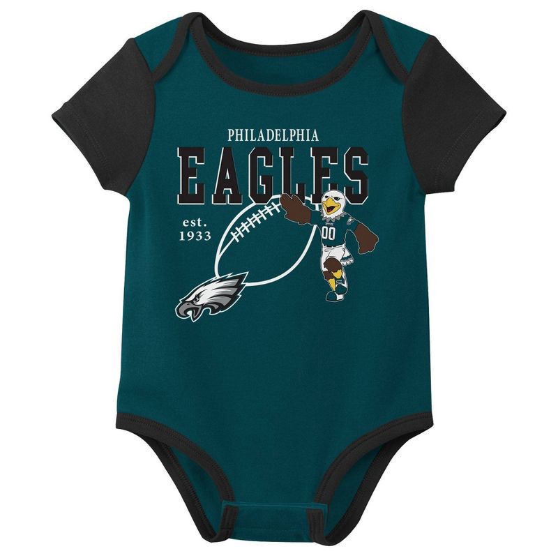 slide 4 of 4, NFL Philadelphia Eagles Boys' White 3pk Bodysuit - 0-3M, 3 ct