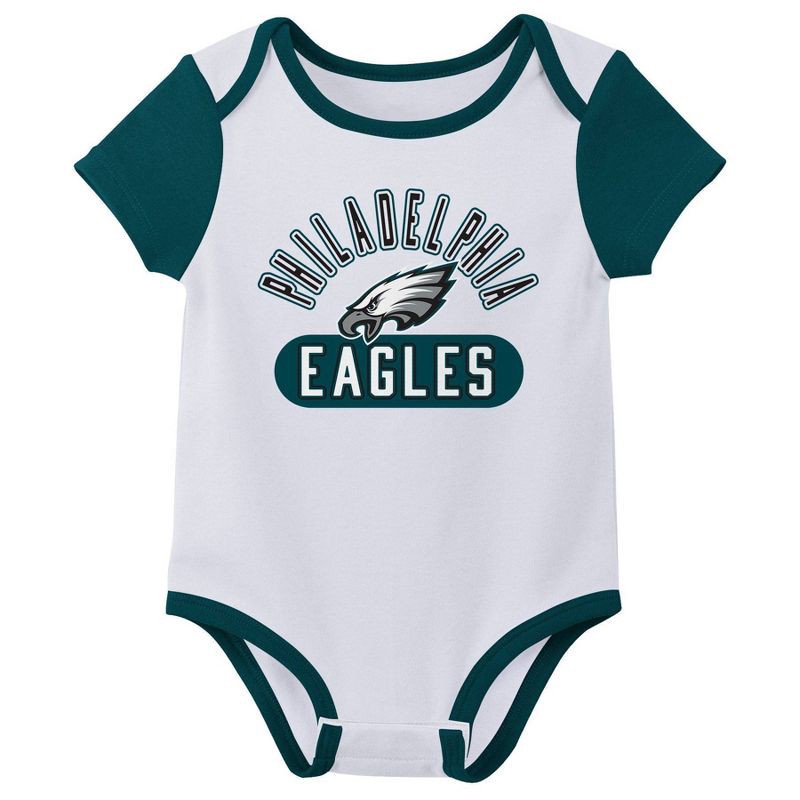 slide 3 of 4, NFL Philadelphia Eagles Boys' White 3pk Bodysuit - 12M, 3 ct