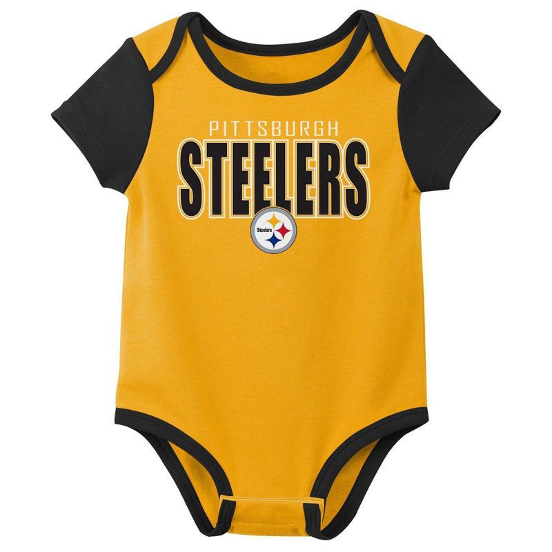 slide 2 of 4, NFL Pittsburgh Steelers Boys' White 3pk Bodysuit - 6-9M, 3 ct