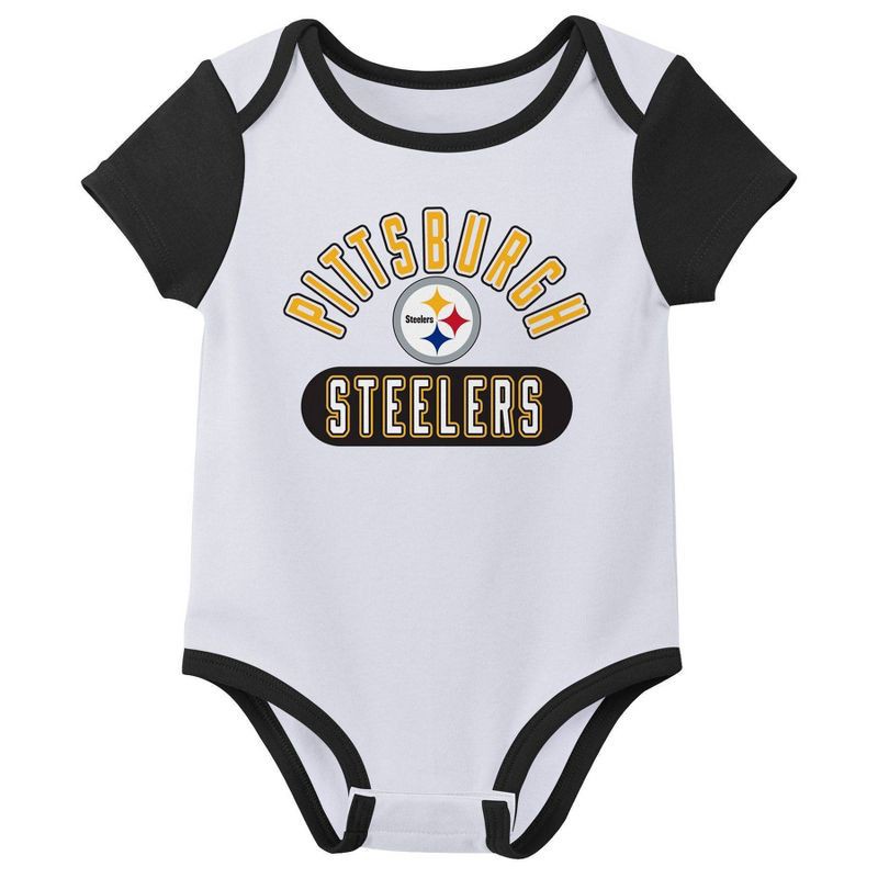 slide 3 of 4, NFL Pittsburgh Steelers Boys' White 3pk Bodysuit - 6-9M, 3 ct