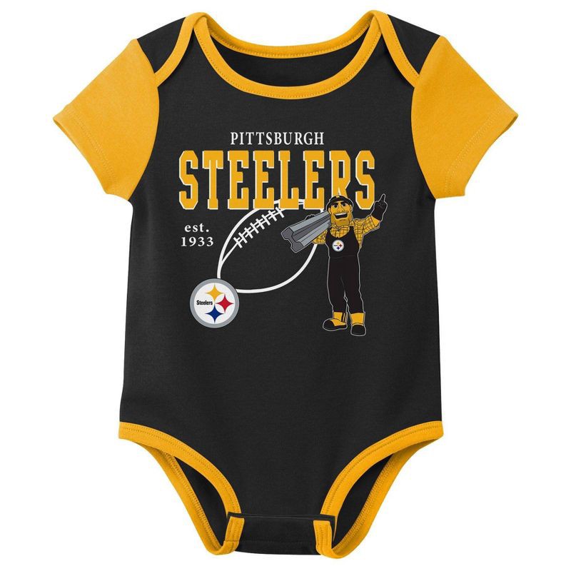 slide 4 of 4, NFL Pittsburgh Steelers Boys' White 3pk Bodysuit - 6-9M, 3 ct