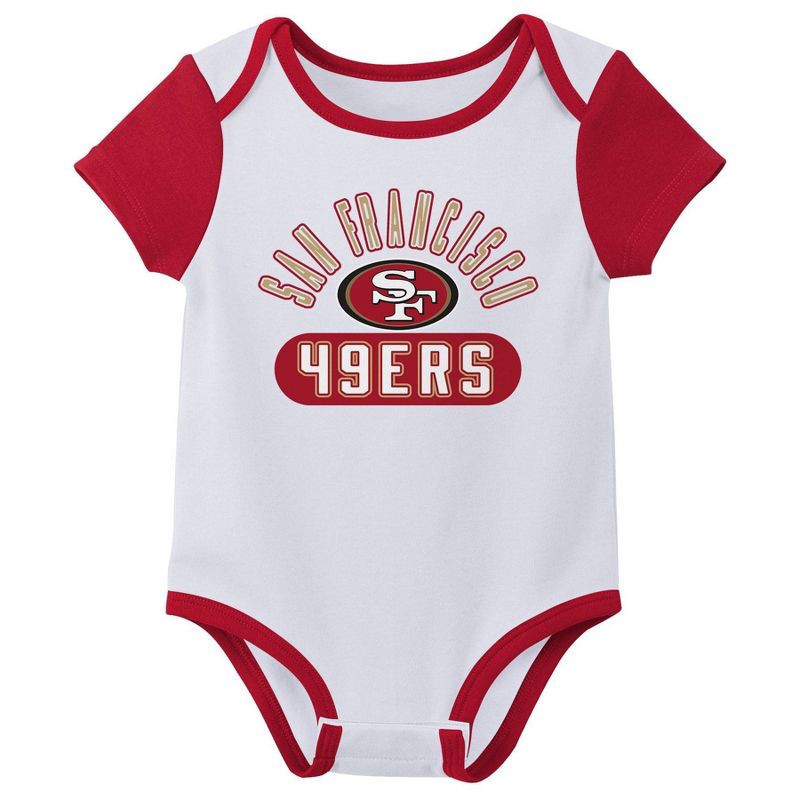slide 3 of 4, NFL San Francisco 49ers Boys' White 3pk Bodysuit - 6-9M, 3 ct