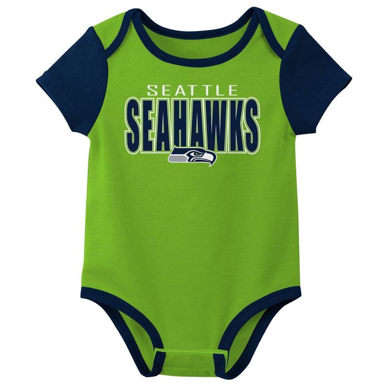 slide 2 of 4, NFL Seattle Seahawks Boys' White 3pk Bodysuit - 3-6M, 3 ct
