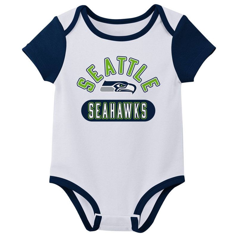 slide 3 of 4, NFL Seattle Seahawks Boys' White 3pk Bodysuit - 3-6M, 3 ct