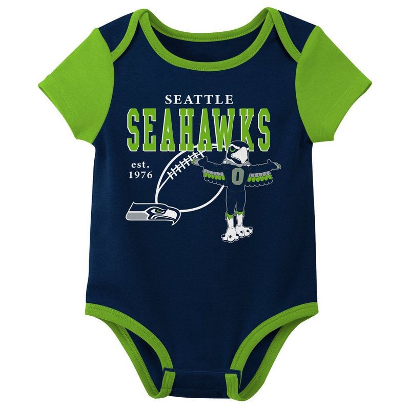 slide 4 of 4, NFL Seattle Seahawks Boys' White 3pk Bodysuit - 3-6M, 3 ct