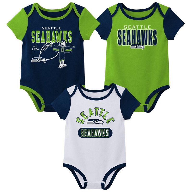 slide 1 of 4, NFL Seattle Seahawks Boys' White 3pk Bodysuit - 3-6M, 3 ct