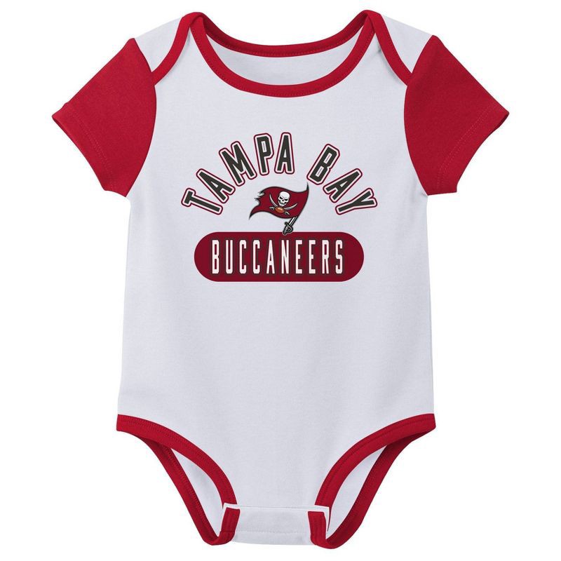 slide 3 of 4, NFL Tampa Bay Buccaneers Boys' White 3pk Bodysuit - 0-3M, 3 ct