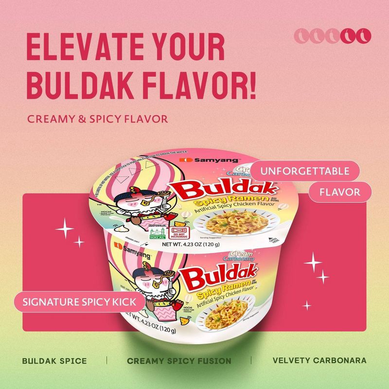 slide 4 of 6, Samyang Buldak Creamy Carbonara Ramen Big Bowl - 4.23oz, 4.23 oz