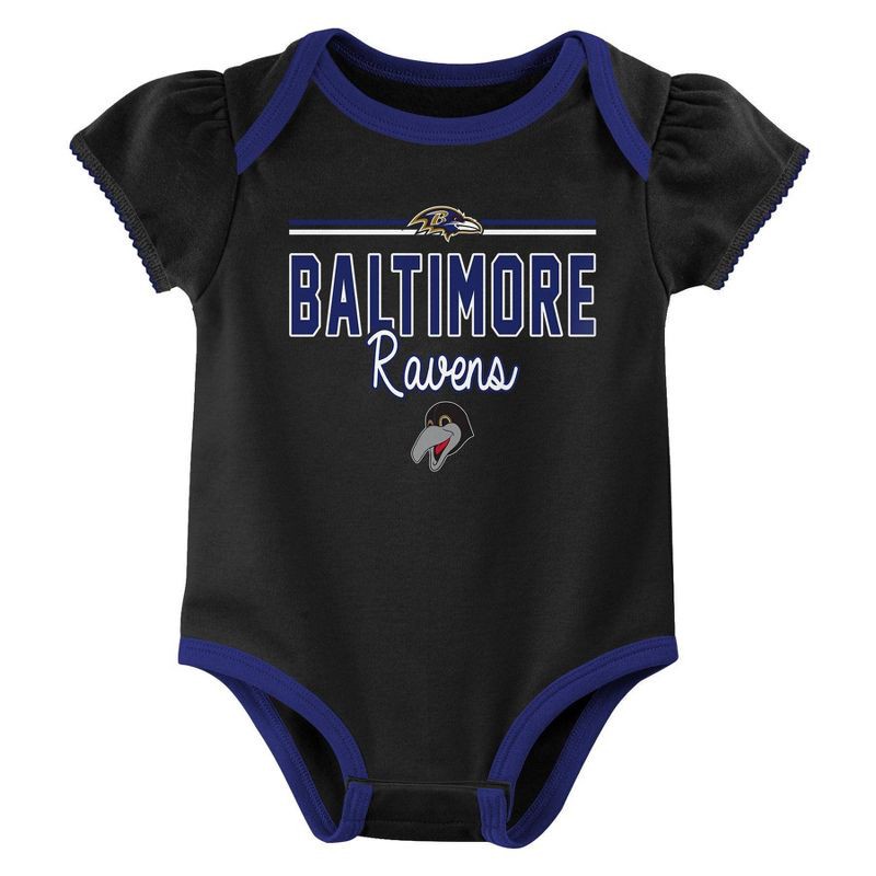 slide 3 of 4, NFL Baltimore Ravens Girls' White 3pk Bodysuit - 0-3M, 3 ct