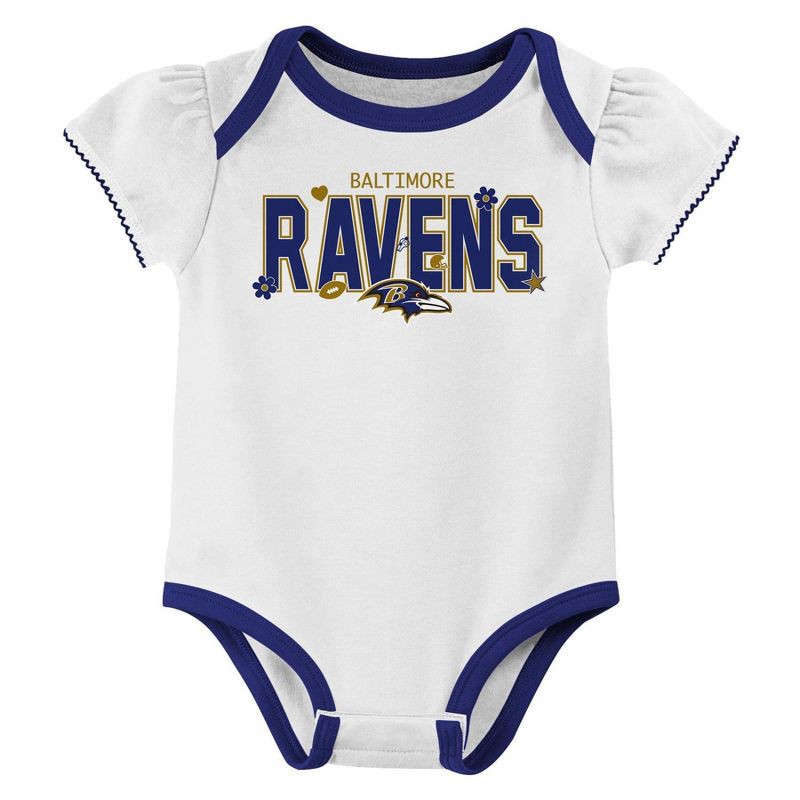 slide 2 of 4, NFL Baltimore Ravens Girls' White 3pk Bodysuit - 3-6M, 3 ct
