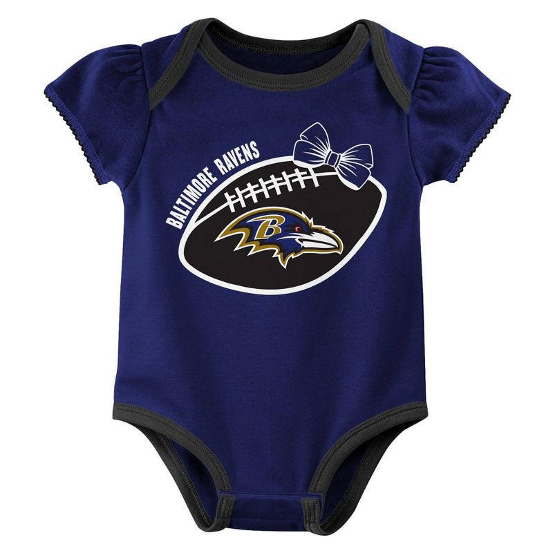 slide 4 of 4, NFL Baltimore Ravens Girls' White 3pk Bodysuit - 12M, 3 ct