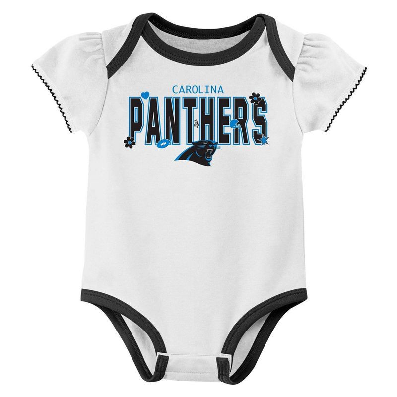 slide 2 of 4, NFL Carolina Panthers Girls' White 3pk Bodysuit - 0-3M, 3 ct