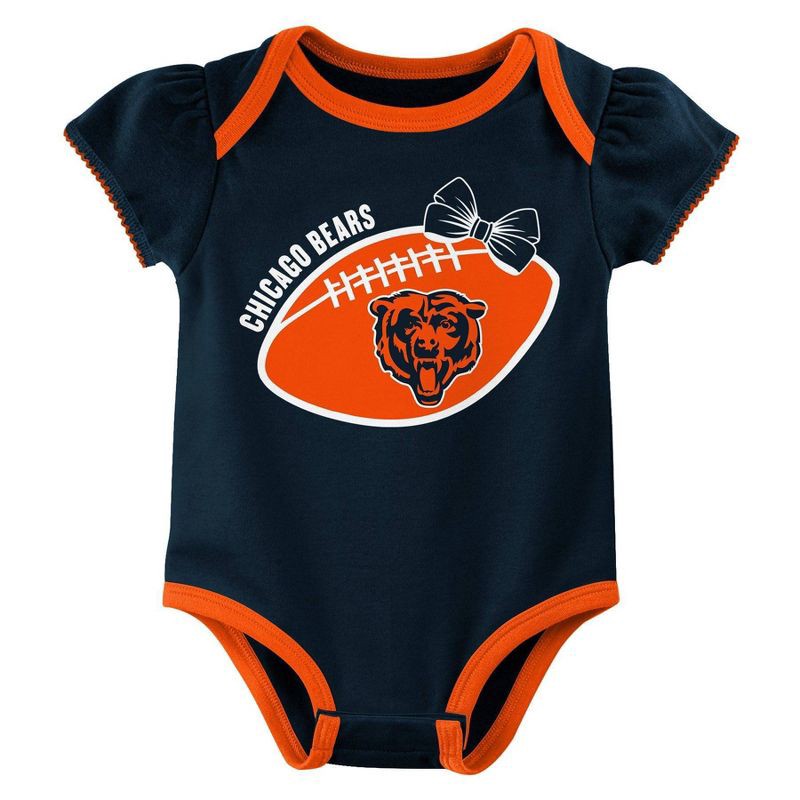 slide 3 of 4, NFL Chicago Bears Girls' White 3pk Bodysuit - 12M, 3 ct