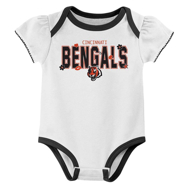 slide 2 of 4, NFL Cincinnati Bengals Girls' White 3pk Bodysuit - 3-6M, 3 ct