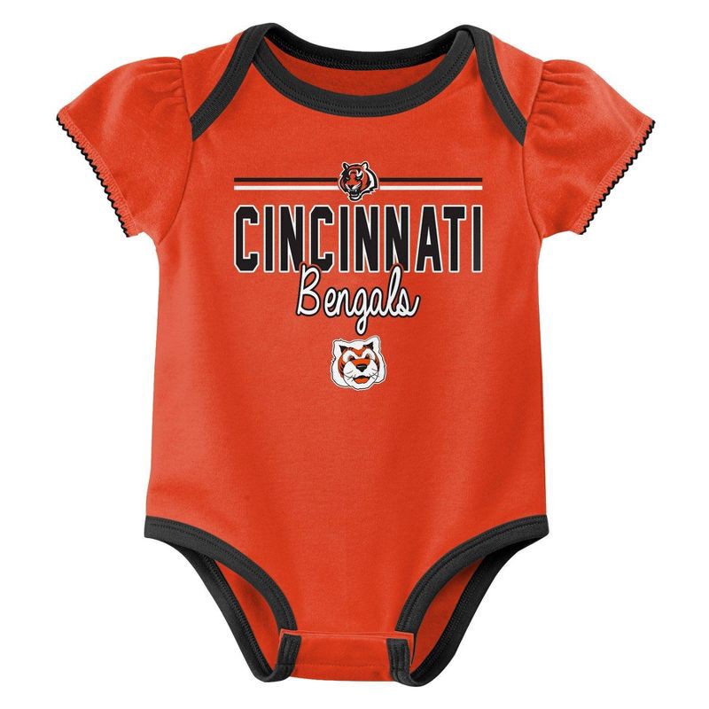 slide 3 of 4, NFL Cincinnati Bengals Girls' White 3pk Bodysuit - 3-6M, 3 ct