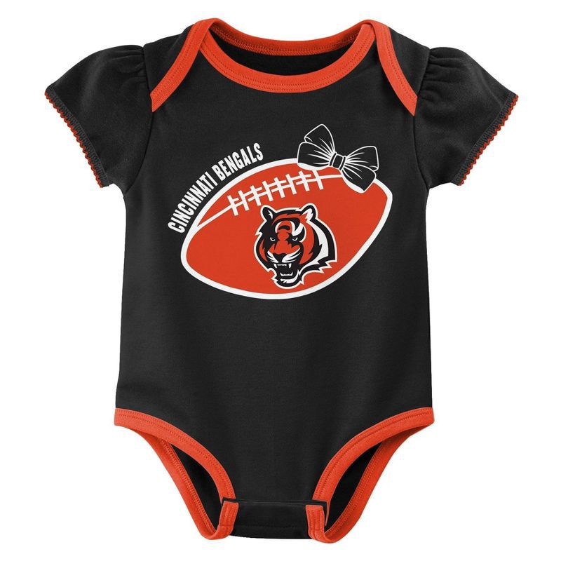 slide 4 of 4, NFL Cincinnati Bengals Girls' White 3pk Bodysuit - 3-6M, 3 ct