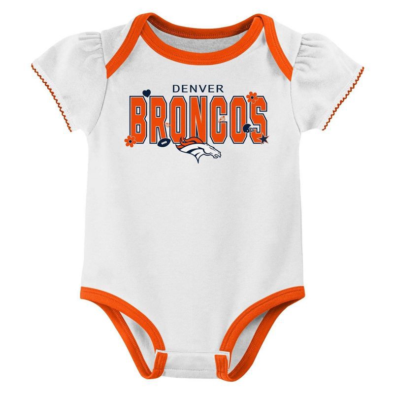 slide 2 of 4, NFL Denver Broncos Girls' White 3pk Bodysuit - 3-6M, 3 ct