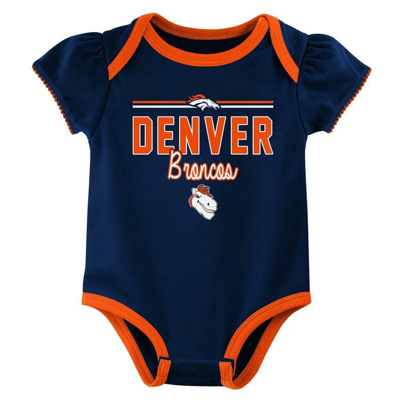 slide 3 of 4, NFL Denver Broncos Girls' White 3pk Bodysuit - 3-6M, 3 ct