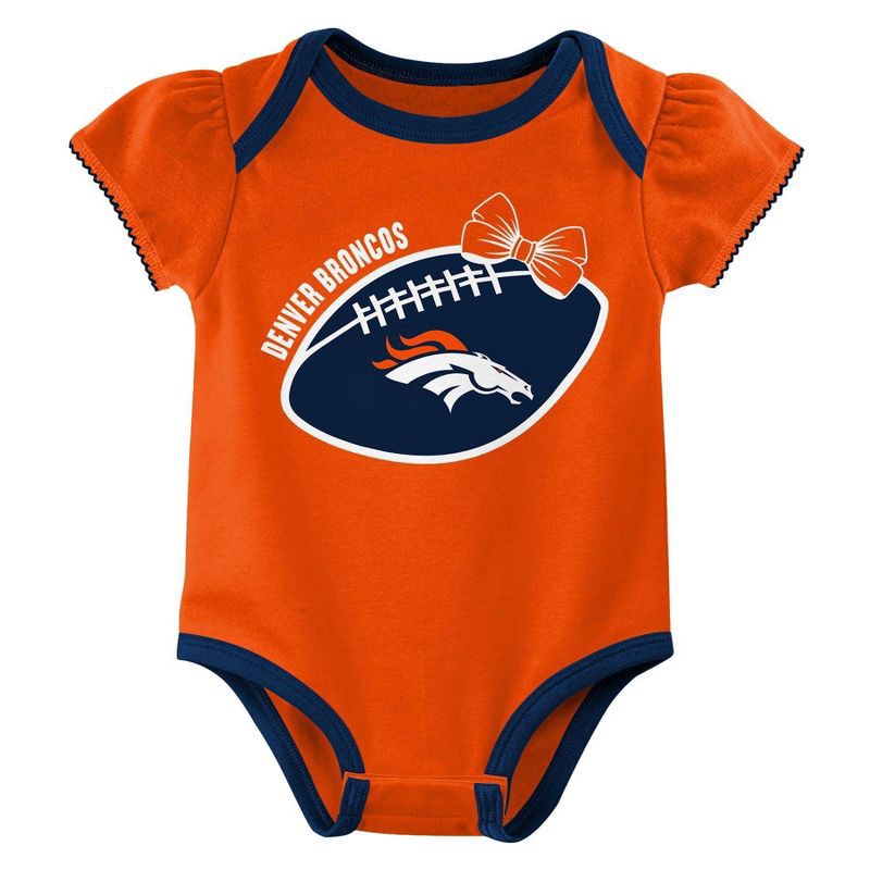 slide 4 of 4, NFL Denver Broncos Girls' White 3pk Bodysuit - 3-6M, 3 ct