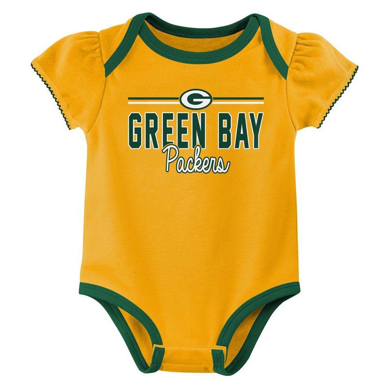 slide 3 of 4, NFL Green Bay Packers Girls' White 3pk Bodysuit - 3-6M, 3 ct