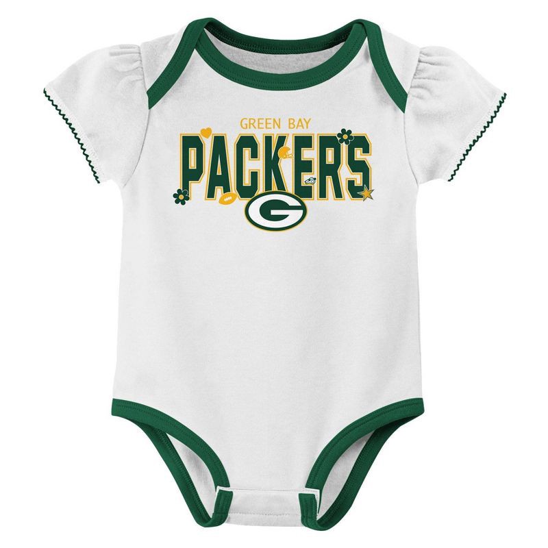 slide 2 of 4, NFL Green Bay Packers Girls' White 3pk Bodysuit - 18M, 3 ct