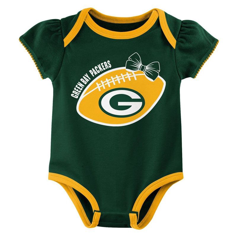 slide 4 of 4, NFL Green Bay Packers Girls' White 3pk Bodysuit - 18M, 3 ct