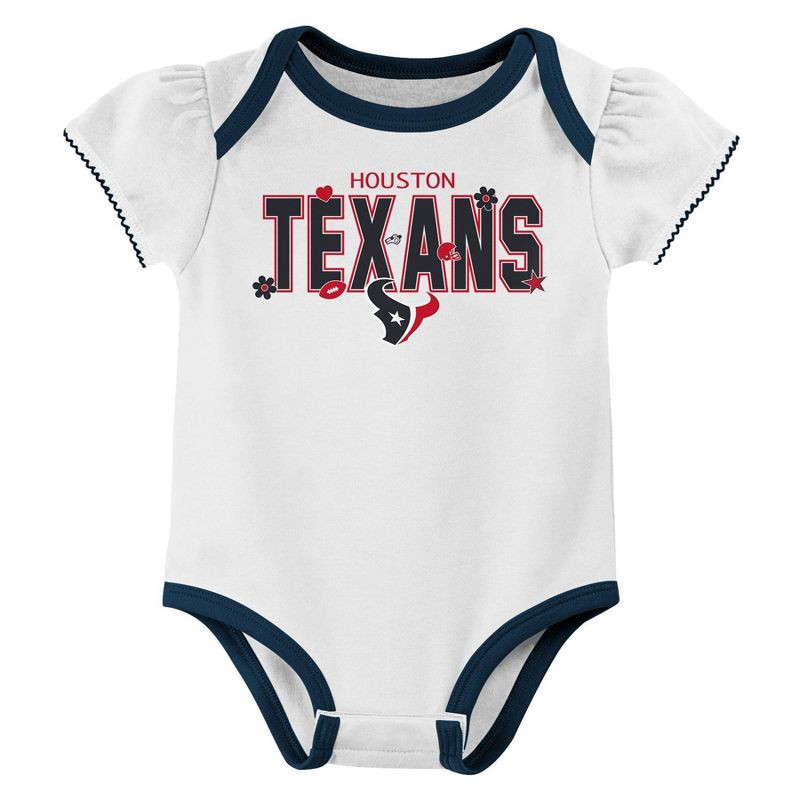 slide 2 of 4, NFL Houston Texans Girls' White 3pk Bodysuit - 3-6M, 3 ct