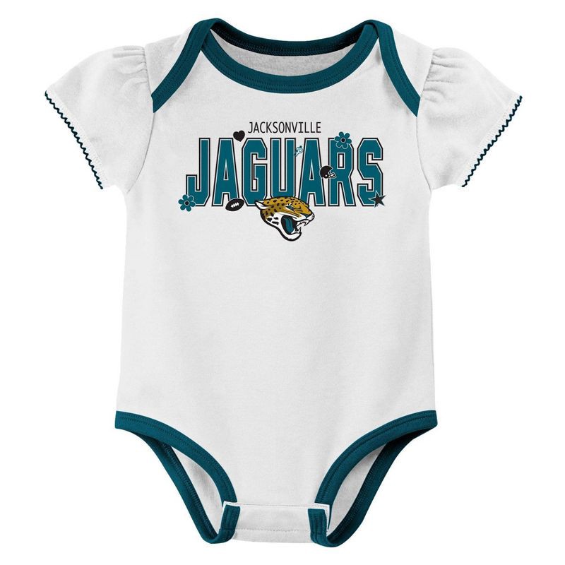 slide 2 of 4, NFL Jacksonville Jaguars Girls' White 3pk Bodysuit - 6-9M, 3 ct
