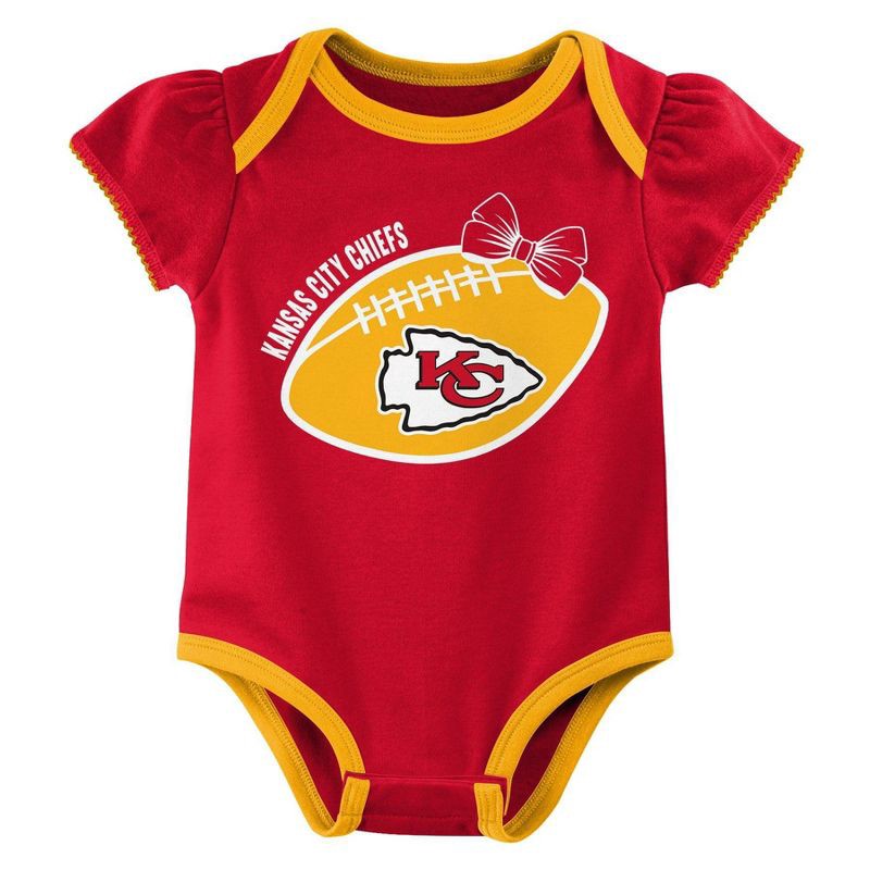 slide 4 of 4, NFL Kansas City Chiefs Girls' White 3pk Bodysuit - 3-6M, 3 ct
