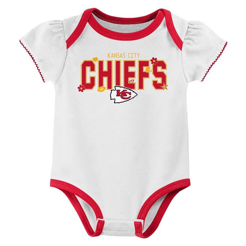 slide 2 of 4, NFL Kansas City Chiefs Girls' White 3pk Bodysuit - 12M, 3 ct