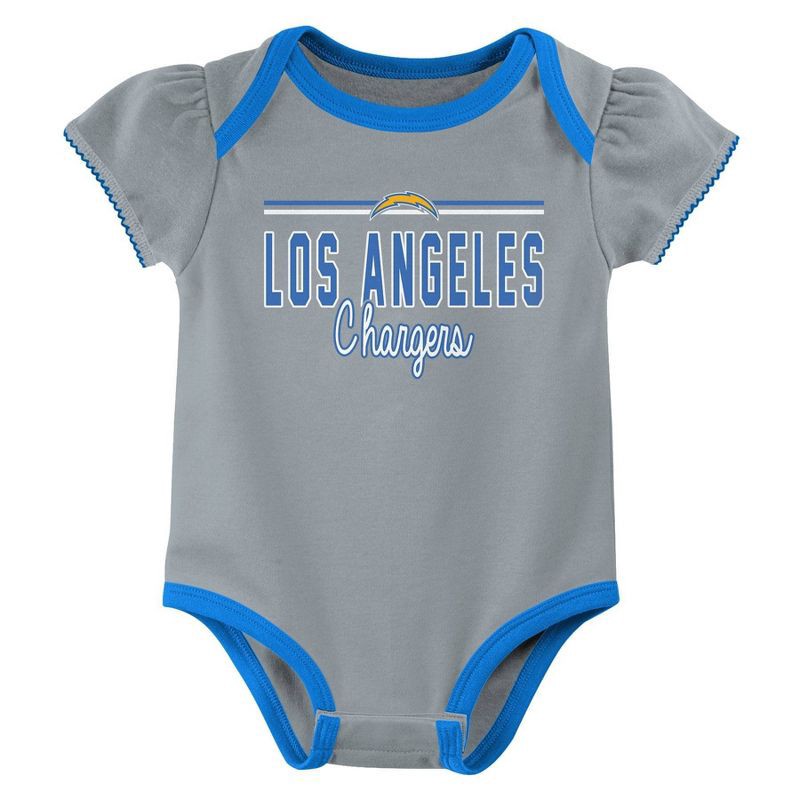slide 3 of 4, NFL Los Angeles Chargers Girls' White 3pk Bodysuit - 3-6M, 3 ct
