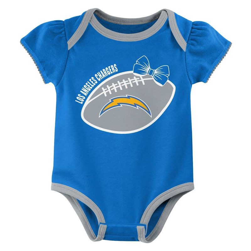 slide 4 of 4, NFL Los Angeles Chargers Girls' White 3pk Bodysuit - 3-6M, 3 ct