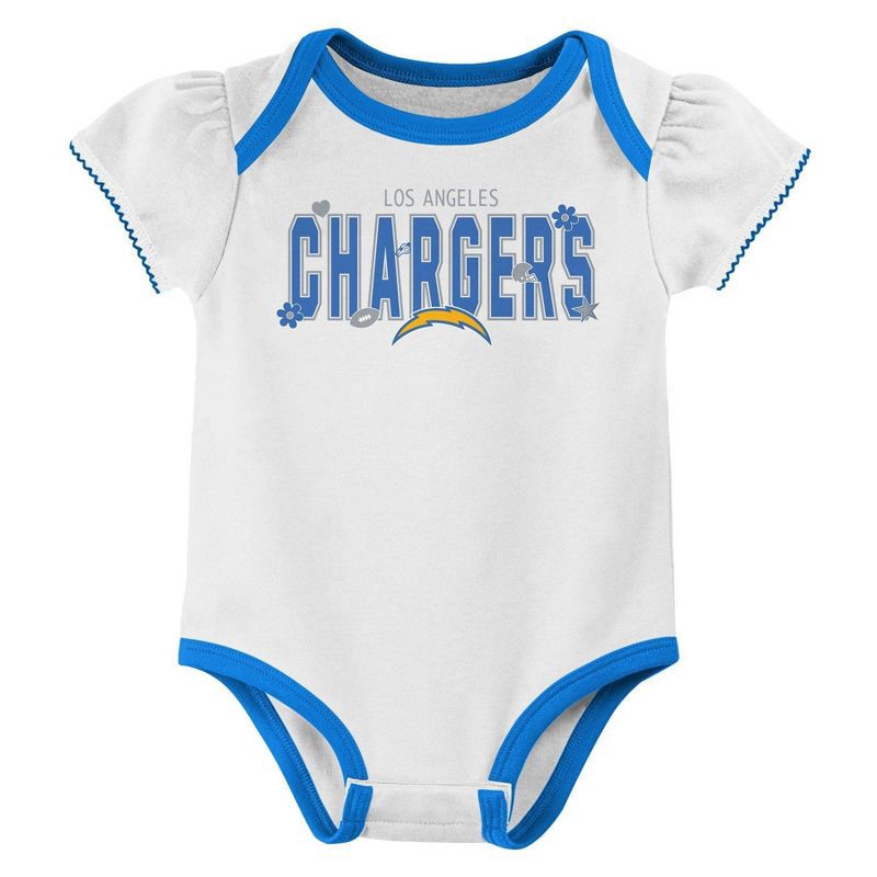 slide 2 of 4, NFL Los Angeles Chargers Girls' White 3pk Bodysuit - 18M, 3 ct