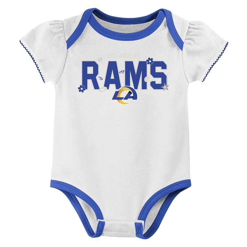 slide 2 of 4, NFL Los Angeles Rams Girls' White 3pk Bodysuit - 0-3M, 3 ct