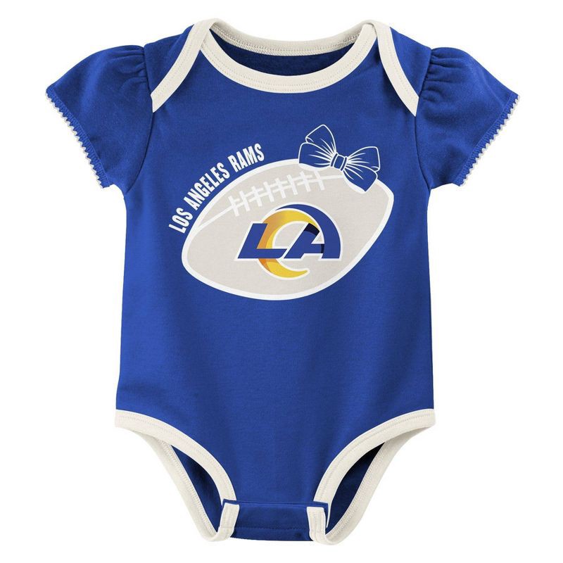 slide 3 of 4, NFL Los Angeles Rams Girls' White 3pk Bodysuit - 0-3M, 3 ct