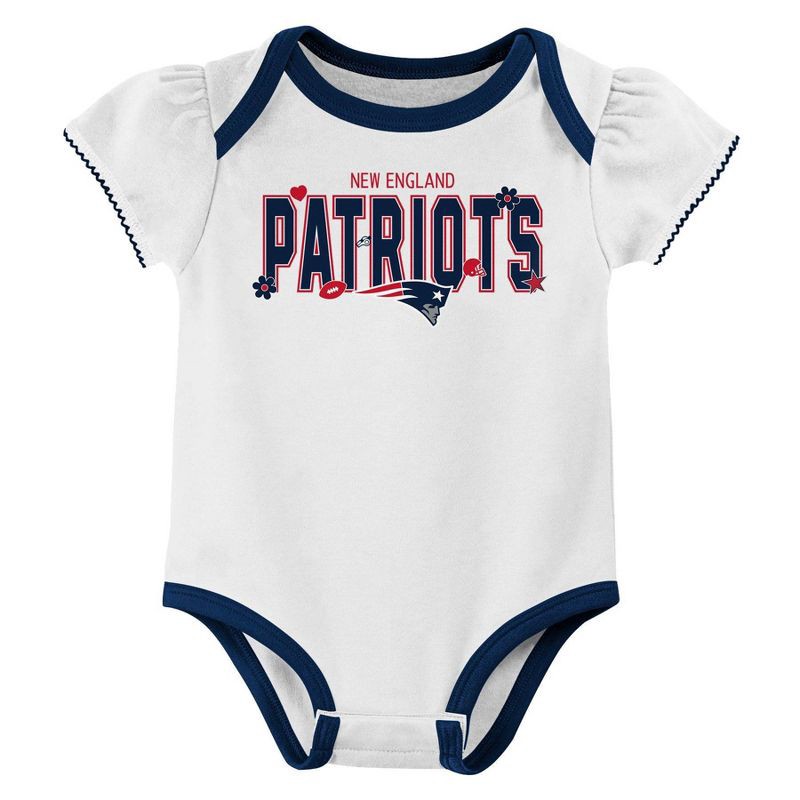 slide 2 of 4, NFL New England Patriots Girls' White 3pk Bodysuit - 0-3M, 3 ct