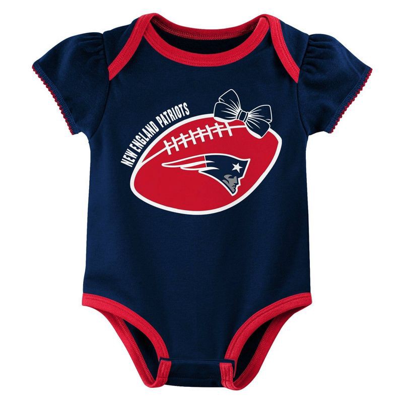 slide 4 of 4, NFL New England Patriots Girls' White 3pk Bodysuit - 18M, 3 ct