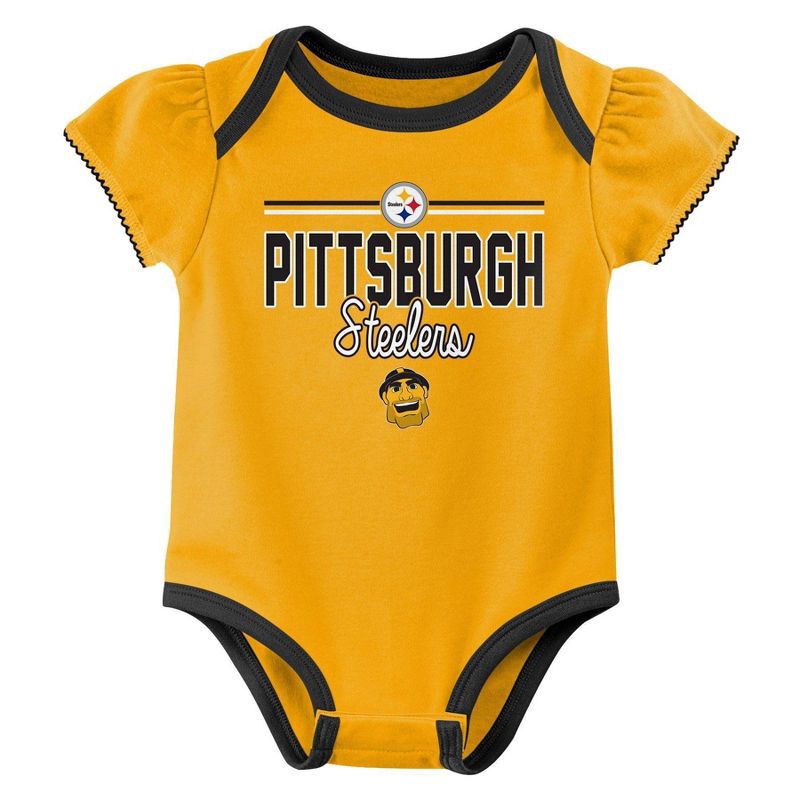slide 3 of 4, NFL Pittsburgh Steelers Girls' White 3pk Bodysuit - 18M, 3 ct
