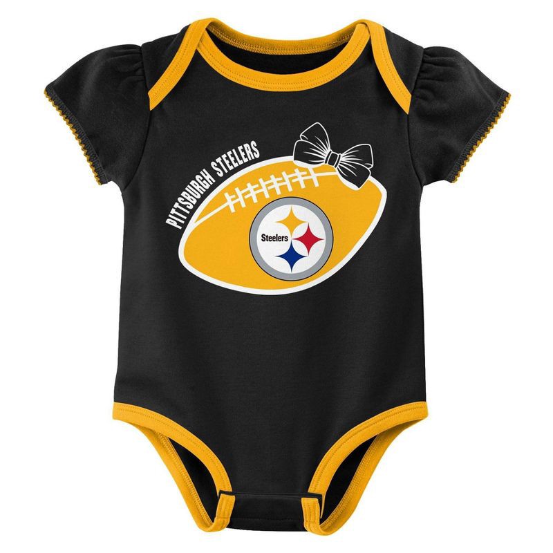 slide 4 of 4, NFL Pittsburgh Steelers Girls' White 3pk Bodysuit - 18M, 3 ct