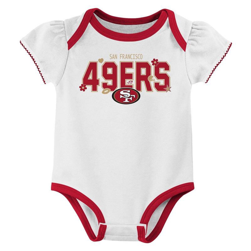 slide 2 of 4, NFL San Francisco 49ers Girls' White 3pk Bodysuit - 3-6M, 3 ct